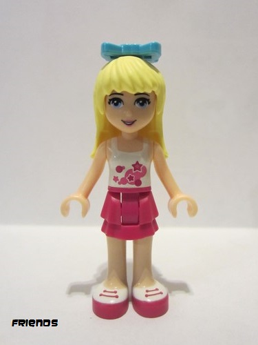 lego 2017 mini figurine frnd0201 Stephanie Magenta Layered Skirt, White Top with Stars, Medium Azure Bow 