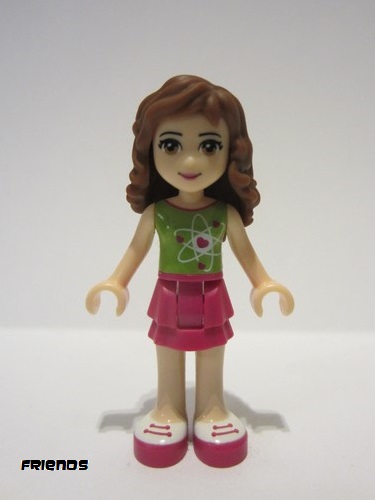 lego 2017 mini figurine frnd0215 Olivia Magenta Layered Skirt, Lime Top with Heart Electron Orbitals Pattern 