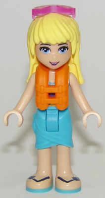 lego 2017 mini figurine frnd0229 Stephanie Medium Azure Wrap Skirt, Dark Purple Top with Stars, Life Jacket, Sunglasses 