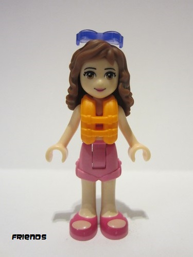 lego 2017 mini figurine frnd0230 Olivia Dark Pink Shorts, Dark Pink and White Swimsuit Top, Life Jacket, Sunglasses 