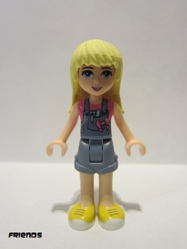 lego 2017 mini figurine frnd202 Stephanie Denim Overalls Skirt, Dark Pink Top 
