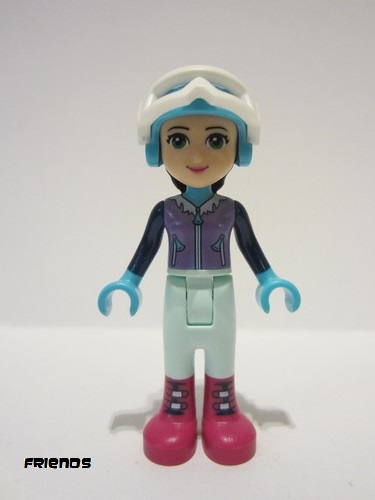 lego 2017 mini figurine frnd216 Emma Light Aqua Trousers, Medium Lavender Ski Vest, Helmet, Goggles 