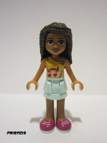 lego 2018 mini figurine frnd0260 Andrea Light Aqua Layered Skirt, Bright Light Orange Top with Winged Music Notes 