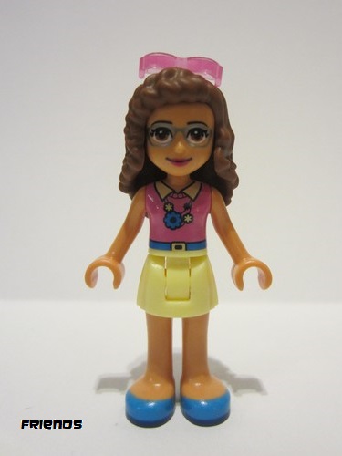 lego 2018 mini figurine frnd263 Olivia Bright Light Yellow Skirt, Dark Pink Top, Sunglasses 