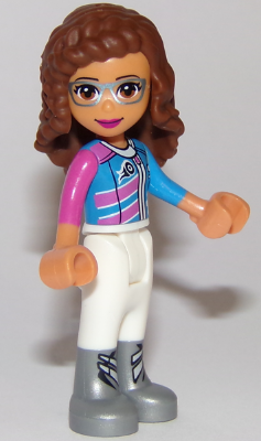 lego 2018 mini figurine frnd269 Olivia White Trousers, Dark Pink and Dark Azure Racing Jacket 