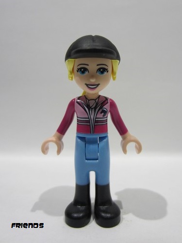 lego 2019 mini figurine frnd0285 Stephanie Medium Blue Pants, Magenta Jacket, Riding Helmet with Bright Light Yellow Ponytail 