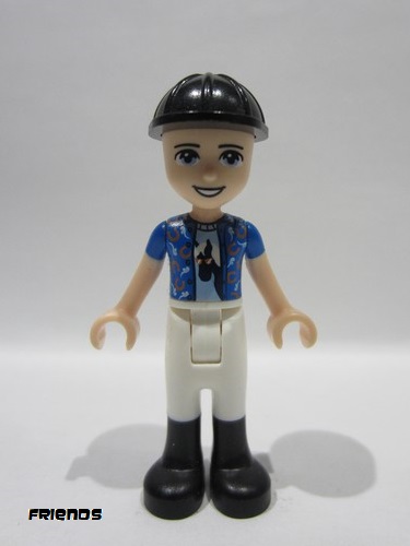 lego 2019 mini figurine frnd0286 Zack White Riding Pants, Blue Shirt over Medium Blue T-Shirt, Black Construction Helmet 