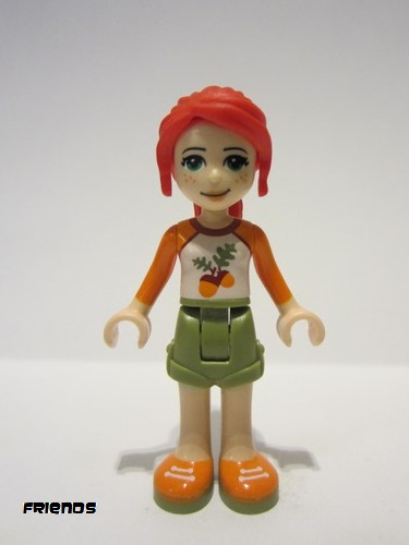 lego 2019 mini figurine frnd0289 Mia Olive Green Shorts, White Top with Orange Sleeves and Acorns 