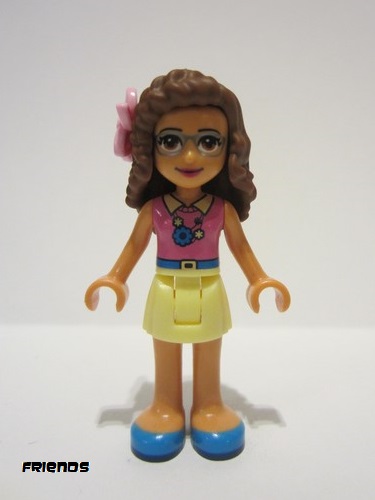 lego 2019 mini figurine frnd281 Olivia Bright Light Yellow Skirt, Dark Pink Top, Flower 