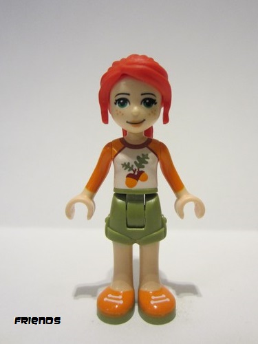 lego 2019 mini figurine frnd289 Mia Olive Green Shorts, White Top with Orange Sleeves and Acorns 