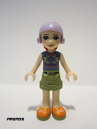 lego 2019 mini figurine frnd291 Mia Olive Green Shorts, Dark Purple Top with Diamonds and Triangles, Lavender Ski Helmet with Red Hair 