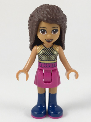 lego 2019 mini figurine frnd296 Andrea Dark Pink Skirt, Black Top with Gold Mesh 