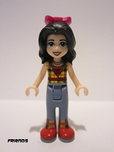 lego 2019 mini figurine frnd299 Vicky Trousers with Red Boots, Red Shirt with Bright Light Orange Top, Black Hair, Bow 