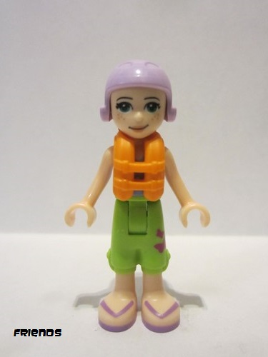 lego 2019 mini figurine frnd337 Mia Lime Cropped Trousers, Medium Blue Top with 3 Butterflies, Lavender Ski Helmet with Dark Red Hair, Life Jacket 