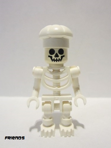 lego 2019 mini figurine gen134 Skeleton Friends, with Standard Skull, Bent Arms Vertical Grip, Cook's Hat 
