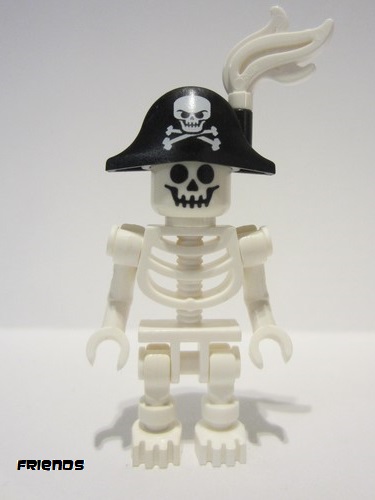 lego 2019 mini figurine gen135 Skeleton Friends, with Standard Skull, Bent Arms Vertical Grip, Bicorne with Large Skull and Crossbones and White Plume 