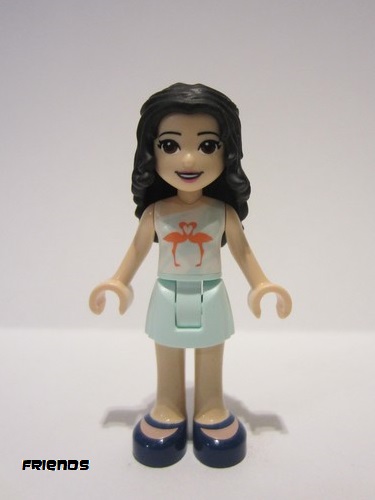 lego 2020 mini figurine frnd343 Emma Light Aqua Skirt, White and Light Aqua Top with Coral Flamingo Birds 
