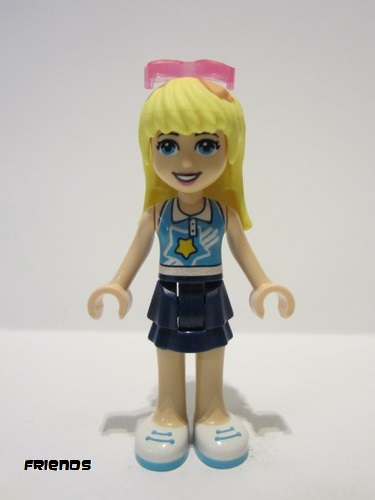 lego 2020 mini figurine frnd345 Stephanie Dark Blue Layered Skirt, Medium Azure and White Top, Sunglasses 