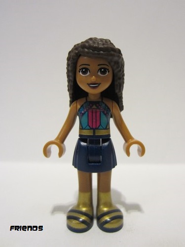 lego 2020 mini figurine frnd346 Andrea Dark Turquoise Halter Top with Magenta Stripes and Dots, Dark Blue Skirt, Gold Boots and Belt 