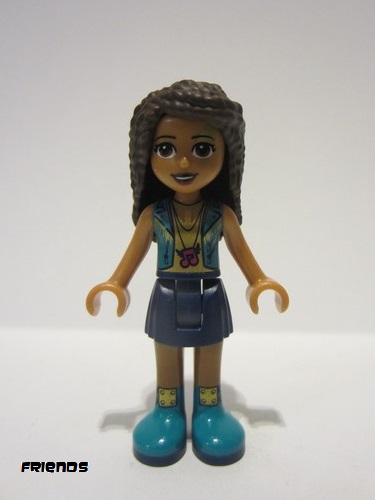 lego 2020 mini figurine frnd348 Andrea Dark Blue Skirt, Dark Turquoise Vest and Music Notes Necklace Top 