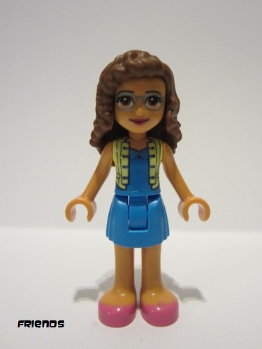 lego 2020 mini figurine frnd351 Olivia Dark Azure Skirt and Top with Bright Light Yellow Vest, Dark Pink Shoes 