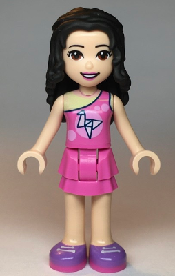 lego 2020 mini figurine frnd357 Emma Dark Pink Layered Skirt, Dark Pink Top with Geometric Triangles, Lavender Shoes 