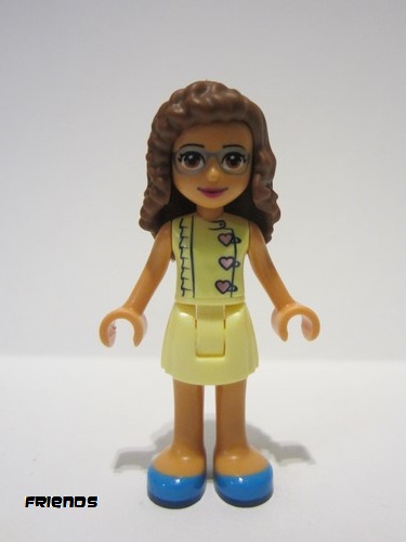 lego 2020 mini figurine frnd359 Olivia Bright Light Yellow Dress with Heart Buttons, Blue Shoes 