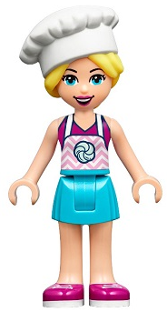 lego 2020 mini figurine frnd361 Stephanie Medium Azure Skirt, Magenta Top with Bright Pink Apron, Chef's Toque 