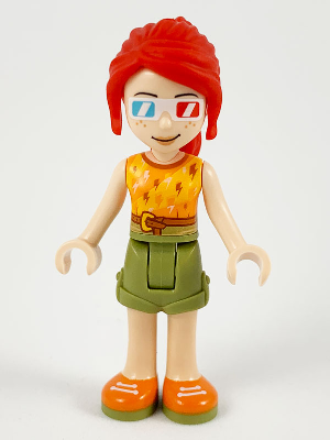 lego 2020 mini figurine frnd369 Mia Olive Shorts, Orange and Yellow Top with Lightning, 3D Glasses 