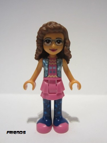 lego 2020 mini figurine frnd370 Olivia Dark Pink Skirt and Dark Blue Leggings, Dark Pink Top with Blue Jacket 