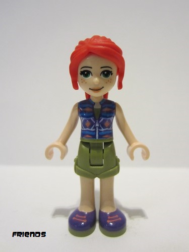 lego 2020 mini figurine frnd377 Mia Olive Green Shorts, Dark Azure and Dark Purple Patterned Sleeveless Jacket with Zipper 