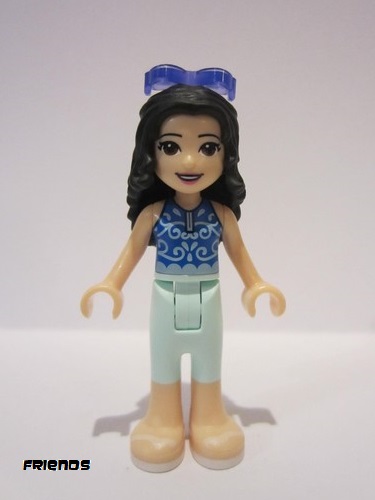 lego 2020 mini figurine frnd382 Emma Light Aqua Trousers, Blue Top, White Sandals, Sunglasses 