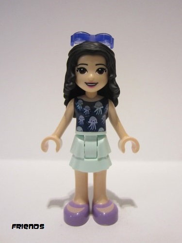 lego 2020 mini figurine frnd387 Emma Light Aqua Layered Skirt, Dark Blue Top with Jellyfish, Trans-Purple Sunglasses 