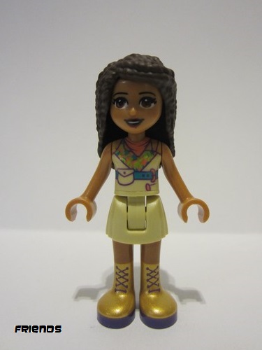 lego 2020 mini figurine frnd392 Andrea Tan Skirt, Coral, Lime and Medium Azure Top, Gold Boots 