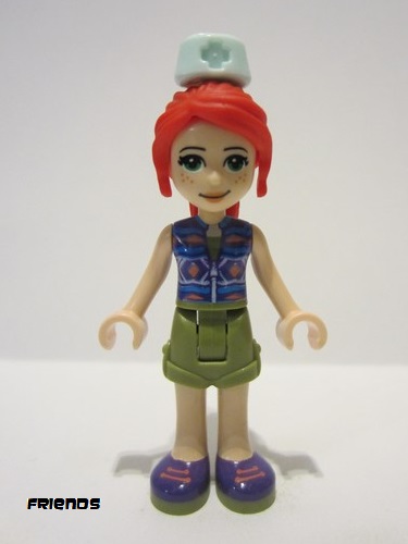 lego 2020 mini figurine frnd393 Mia Olive Green Shorts, Dark Azure and Dark Purple Patterned Sleeveless Jacket with Zipper, Nurse Hat 