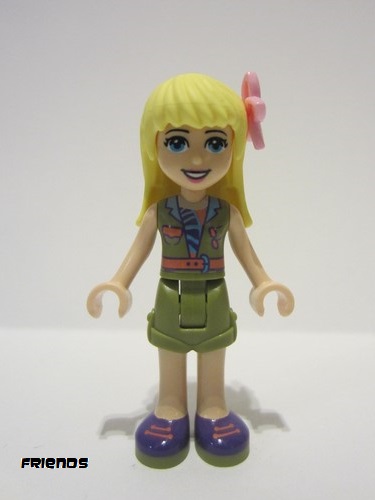 lego 2020 mini figurine frnd395 Stephanie Olive Green Shorts and Top, Dark Purple Shoes, Flower 