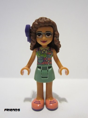 lego 2020 mini figurine frnd396 Olivia Sand Green Skirt, Sand Green Top, Coral Shoes, Bow 