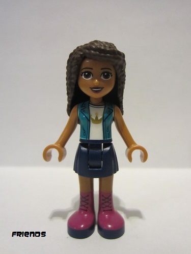 lego 2021 mini figurine frnd0415 Andrea Dark Blue Skirt, Dark Turquoise Jacket over White Top with Crown 