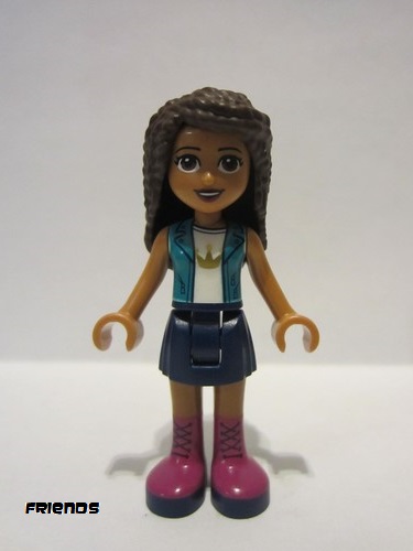 lego 2021 mini figurine frnd415 Andrea Dark Blue Skirt, Dark Turquoise Jacket over White Top with Crown 
