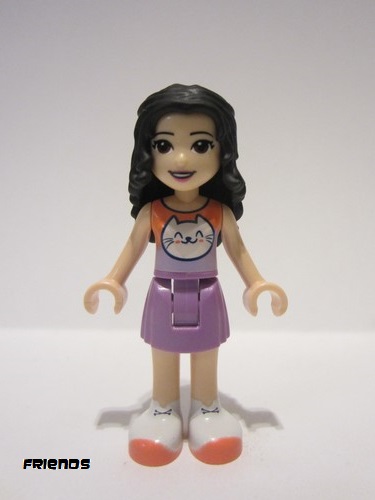 lego 2021 mini figurine frnd427 Emma Medium Lavender Skirt, Coral and Lavender Top with Cat Head 