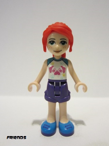 lego 2021 mini figurine frnd431 Mia Dark Purple Shorts, White Top with Pug Head 
