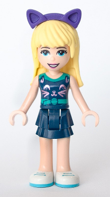 lego 2021 mini figurine frnd440 Stephanie Dark Blue Layered Skirt, Sleeveless Top with Cat Face, Dark Purple Cat Ears 