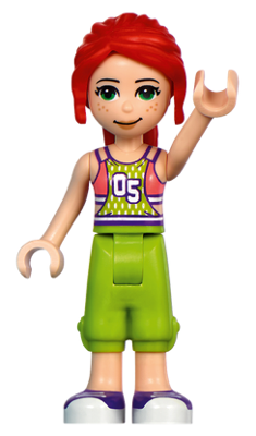 lego 2021 mini figurine frnd446 Mia Coral and Lime Jersey, Lime Trousers, Dark Purple and White Shoes 