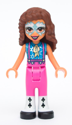 lego 2021 mini figurine frnd447 Olivia Bright Light Blue Face Paint, Bright Pink Pants, Black and White Boots 