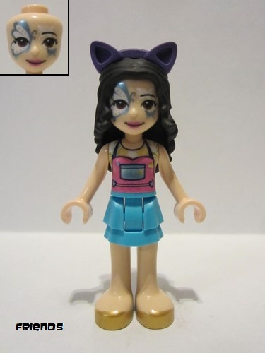lego 2021 mini figurine frnd449 Emma Medium Azure Skirt, Gold Shoes, Butterfly Face Paint, Dark Purple Cat Ears 