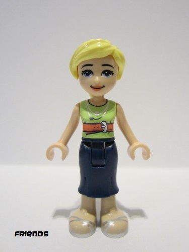 lego 2021 mini figurine frnd461 Marisa Dark Blue Skirt, Yellowish Green Shirt with Coral Belt, Silver Sandals 