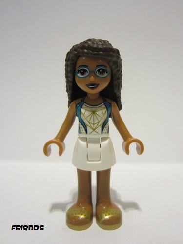lego 2021 mini figurine frnd480 Andrea White Skirt, Dark Turquoise and White Swimsuit, Swim Goggles 