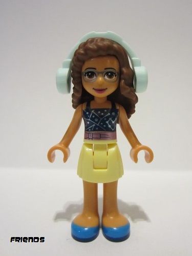 lego 2021 mini figurine frnd481 Olivia Bright Light Yellow Skirt, Dark Blue Top with Constellations, Light Aqua Headphones 