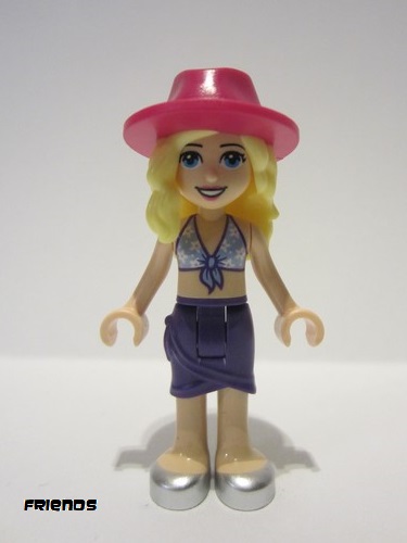 lego 2022 mini figurine frnd0511 Stephanie Medium Blue Swimsuit Top, Dark Purple Skirt, Silver Shoes, Magenta Hat 