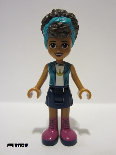 lego 2022 mini figurine frnd0551 Andrea Dark Turquoise Jacket over White Top with Crown, Dark Blue Skirt with Magenta Boots, Dark Turquoise Head Wrap 